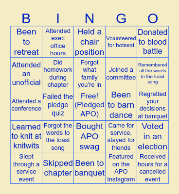 APO- Gamma Pi Bingo Card