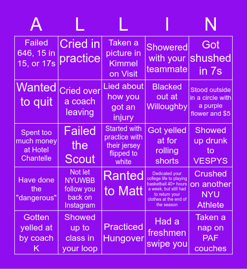 NYU WBB BINGO Card