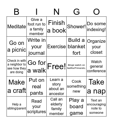 Staying Sane and Service Bingo Card