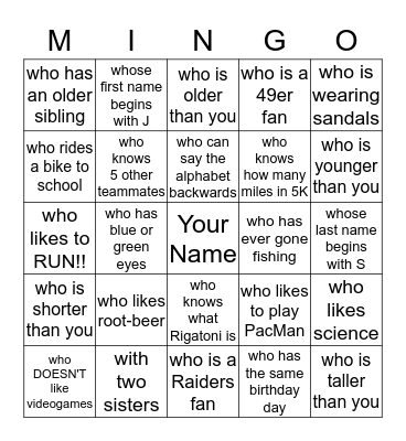 Find a Teammate: Bingo Card