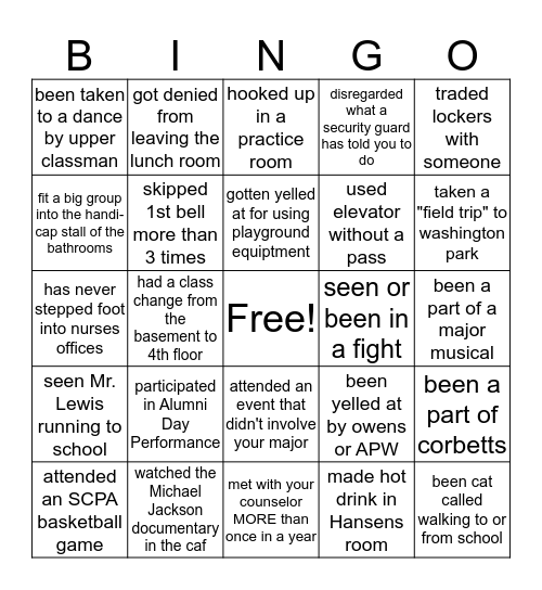 SCPA BINGO Card