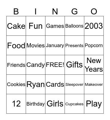 RYAN'S BIRTHDAY BINGO Card