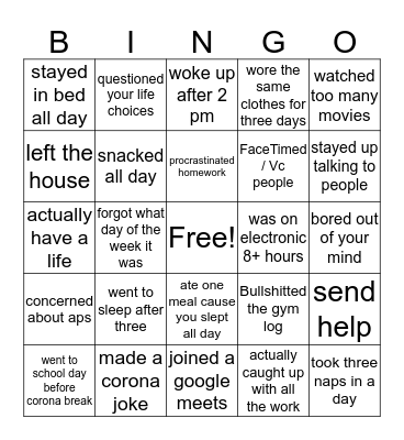 corona Bingo Card