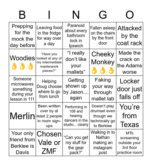 BoCo Percussion Bingo Card