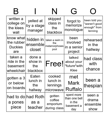SCPA DRAMA BINGO Card