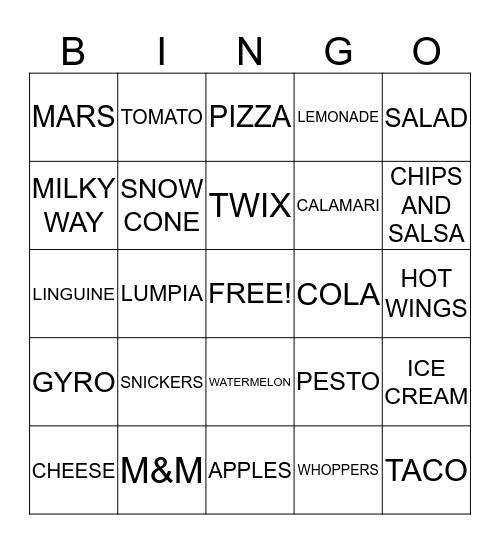 BIG FAT BINGO Card