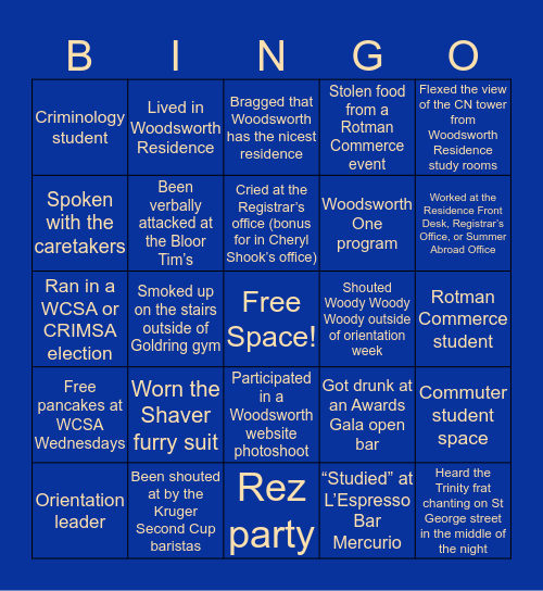 Woodsworth College Bingo Card