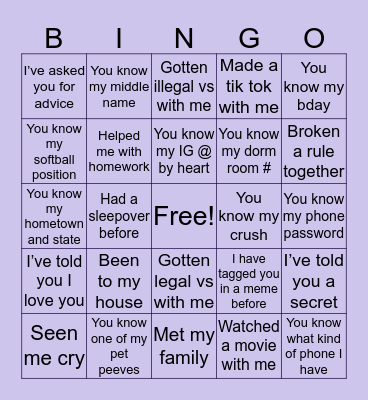 Are you Katie’s real friend?? Bingo Card