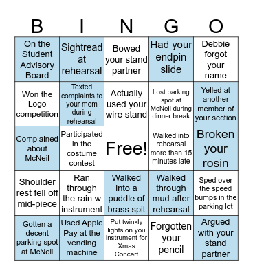 Youth Symphony Bingo Card