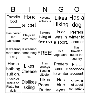 Get to Know your neighbors Bingo Card