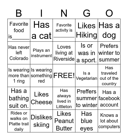 Get to Know your neighbors Bingo Card