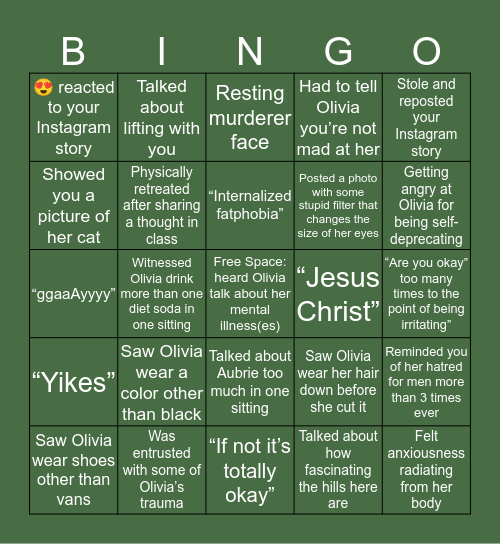 Olivia Bingo Card