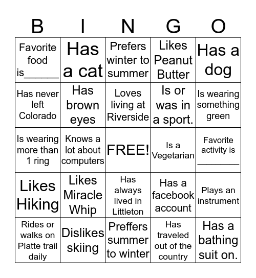 Get to Know your neighbors Bingo Card