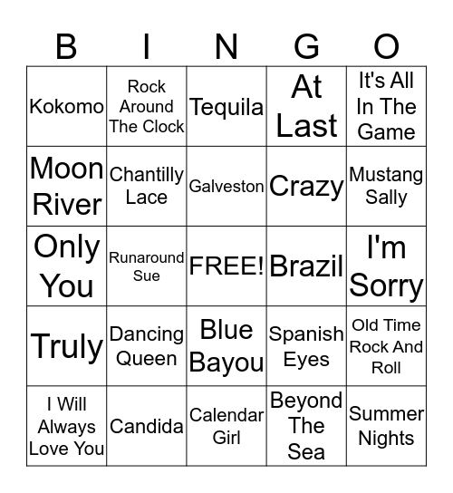 JUKEBOX BINGO Card