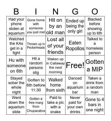 Sixth St. Bingo Card