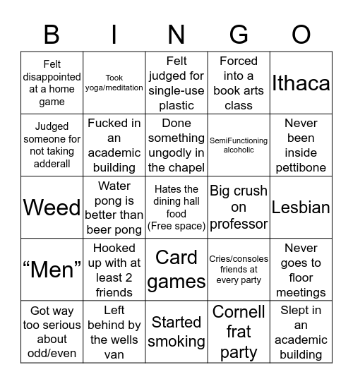 Wells Bingo Card