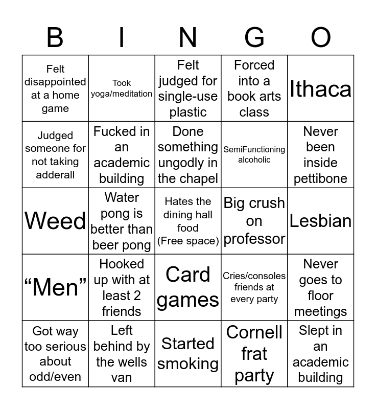 Wells Bingo Card
