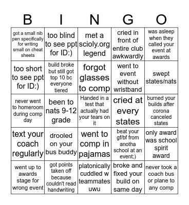 teehee:) Bingo Card