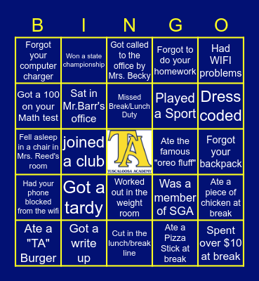 TUSCALOOSA ACADEMY Bingo Card