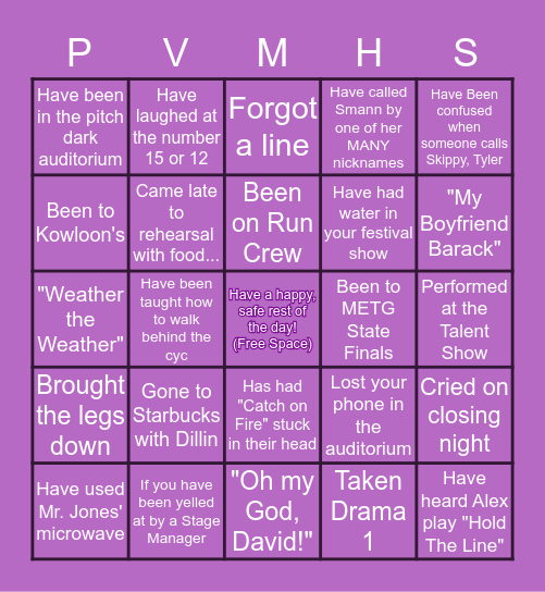 Stage One Bingo! Bingo Card