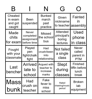 SKYLINE SCHOOL Bingo Card