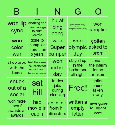 camp pinewood bingo Card