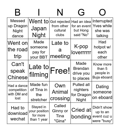 Chinascope Bingo! Bingo Card