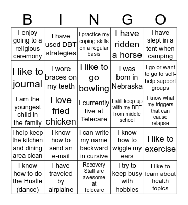 LIFE EXPERIENCES Bingo Card
