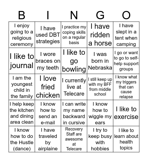 LIFE EXPERIENCES Bingo Card