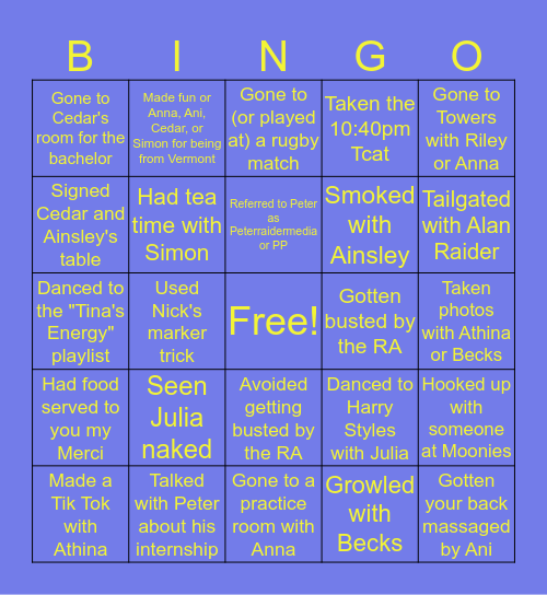 Ithaca Homies Bingo Card