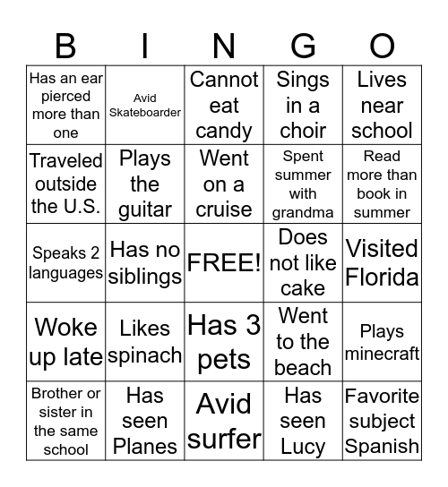 Untitled Bingo Card