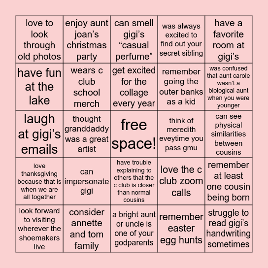 bright family bingo Card