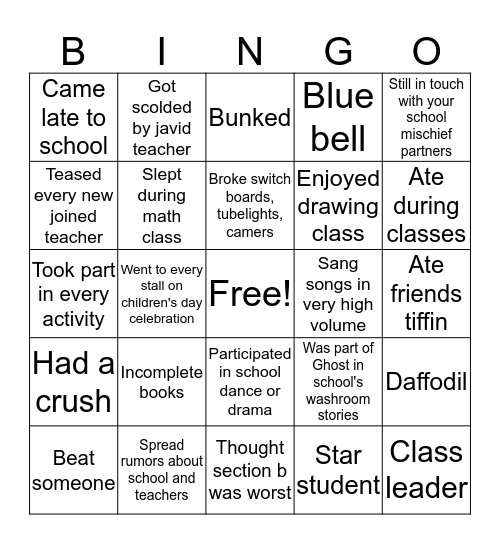 RMHS Bingo Card