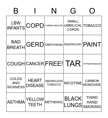 TOBACCO BINGO Card