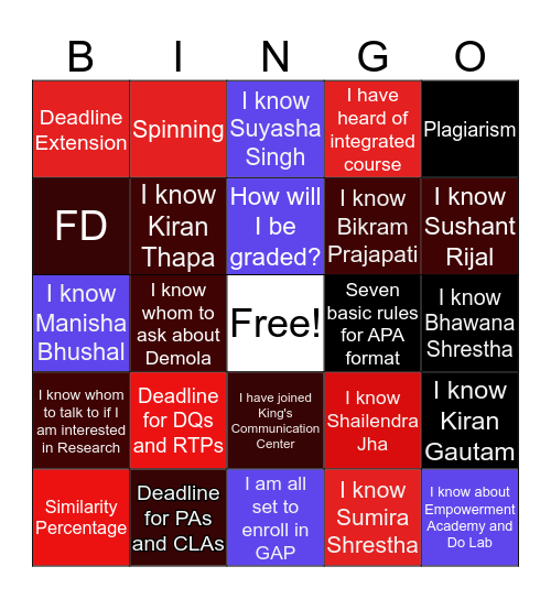 How far have you known King's College? Bingo Card