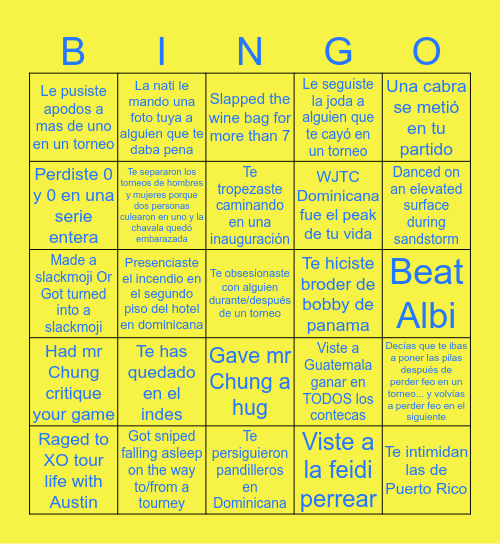 Tennis Bingo Card