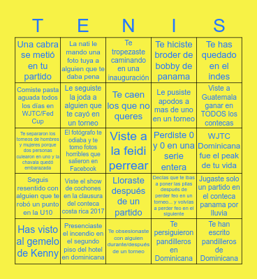 Tennis Bingo Card