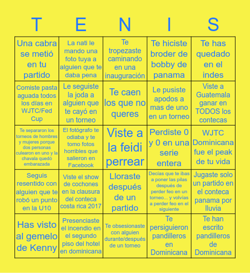 Tennis Bingo Card