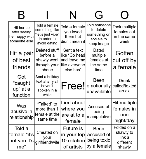 Toxic Nigga Bingo Card