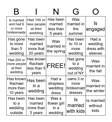 Wedding Bingo!!   Find someone who... Bingo Card