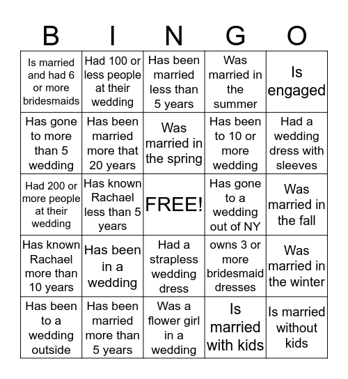 Wedding Bingo!!   Find someone who... Bingo Card