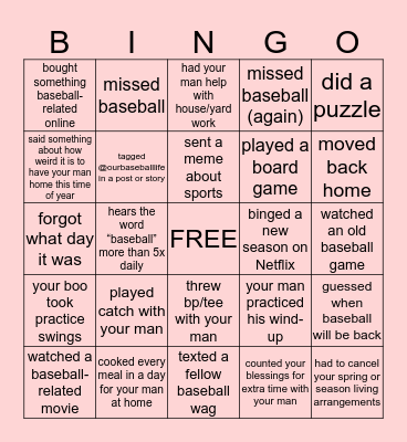 baseball wag quarantine bingo Card