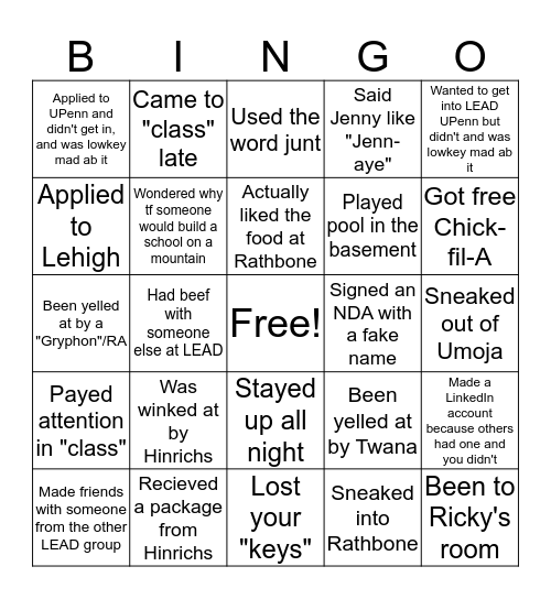 LEAD Bingo Card