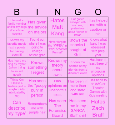 Friends with Anna Bingo Card