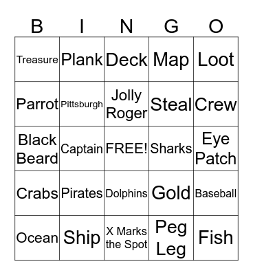 Pirate Bingo Card