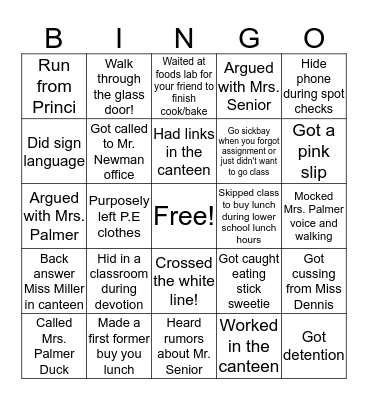 VDHS Bingo Card