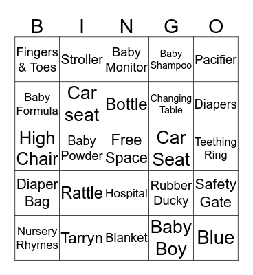 Taryn's Baby Boy Bingo Card