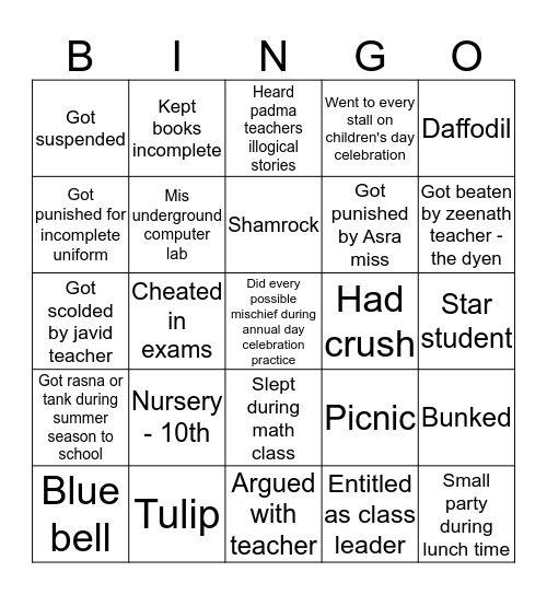 RMHS Bingo Card