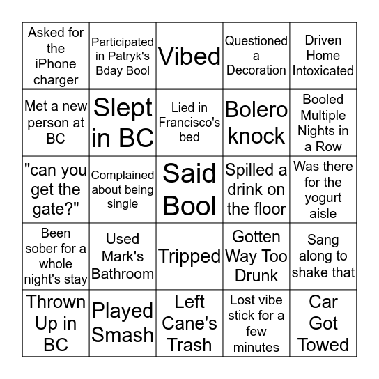 Bool Central Bingo Card