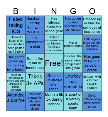Class of 2021 Bingo Card